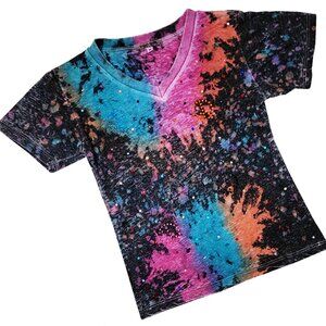 Cosmic Peace Girl's Colorful Tie Dye V-neck Shirt
